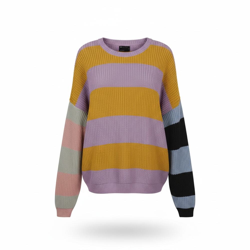 ASOS DESIGNS Rib Knit Colorblock Sweater Lilac Yellow Blue Black - 2XL - Picture 1 of 9